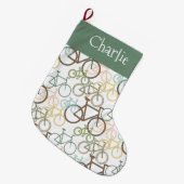 自転車ミックスクリパーソナライズされたスマスストッキング ラージクリスマスストッキング (正面 (吊り時))