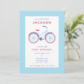 自転車モダン青と赤の誕生日 招待状 (スタンド正面)