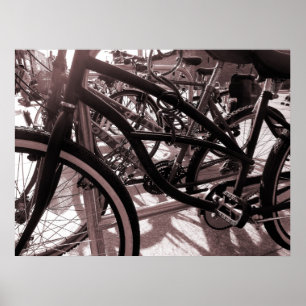自転車ラック – ウォームトーンB&W ポスター