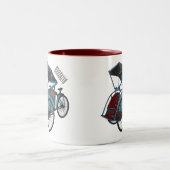 自転車リックシャーのイラスト ツートーンマグカップ (中央)