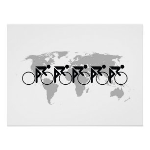 自転車レースNo 3 Black On White ポスター