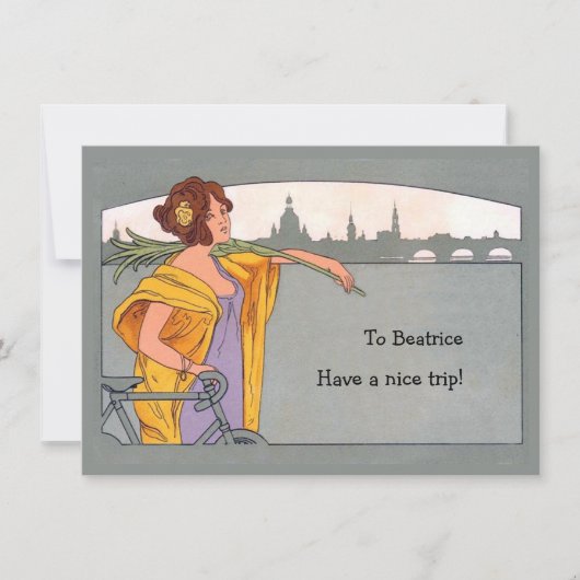 自転車乗りの女性の自転車旅行案内 招待状 (正面)