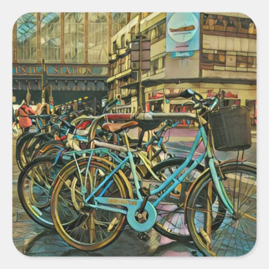 自転車乗りパパ スクエアシール (正面)
