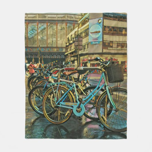 自転車乗りパパ フリースブランケット (正面)