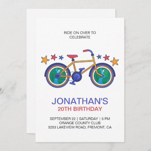 自転車乗り用ハッピーバースデーカスタマイズ 招待状 (正面/裏面)
