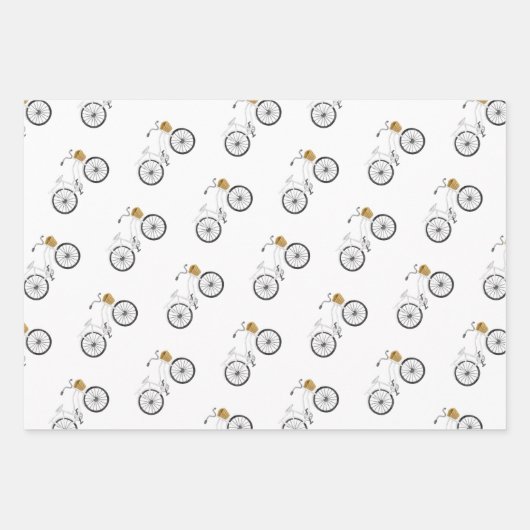 自転車休暇おもしろいピンクホワイトブルー名門私立校風の ラッピングペーパーシート (正面2)