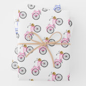 自転車休暇おもしろいピンクホワイトブルー名門私立校風の ラッピングペーパーシート (インサイチュ)