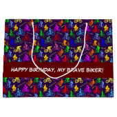 自転車前向き乗りカラフル機の模様 ラージペーパーバッグ (正面)