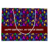 自転車前向き乗りカラフル機の模様 ラージペーパーバッグ (裏面)