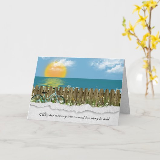 自転車及びフェンス悔やみや弔慰 カード (黄色い花)