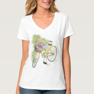 自転車及び花 Tシャツ