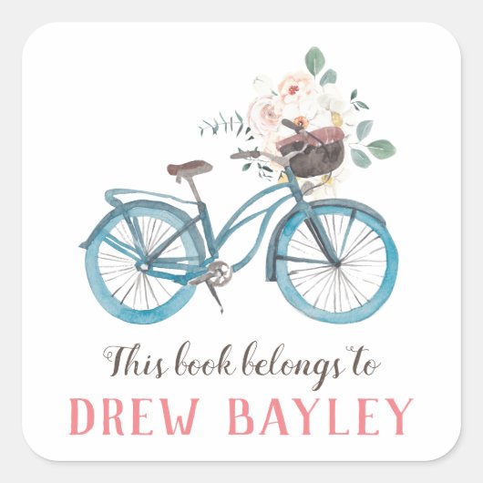 自転車図書館蔵書票ラベル スクエアシール (正面)