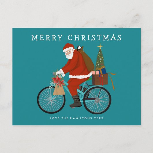 自転車図解入りの、写真付きのに乗るサンタカスタムー シーズンポストカード (正面)