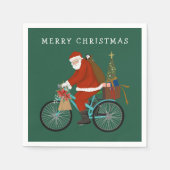 自転車図解入りの、写真付きのに乗るサンタカスタムー スタンダードカクテルナプキン (正面)