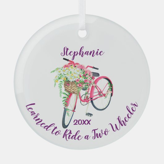 自転車学の記念に乗る ガラスオーナメント (正面)