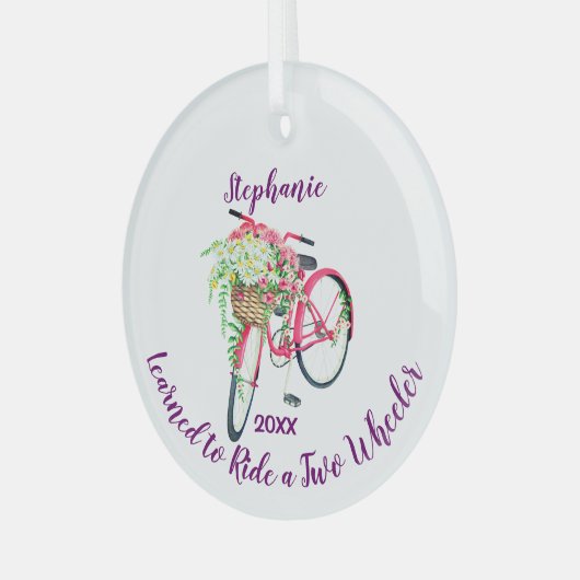 自転車学の記念に乗る ガラスオーナメント (正面左)