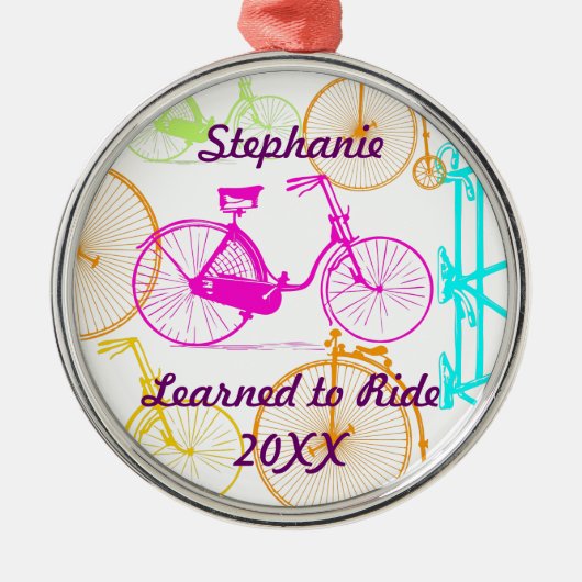自転車学の記念に乗る メタルオーナメント (正面)