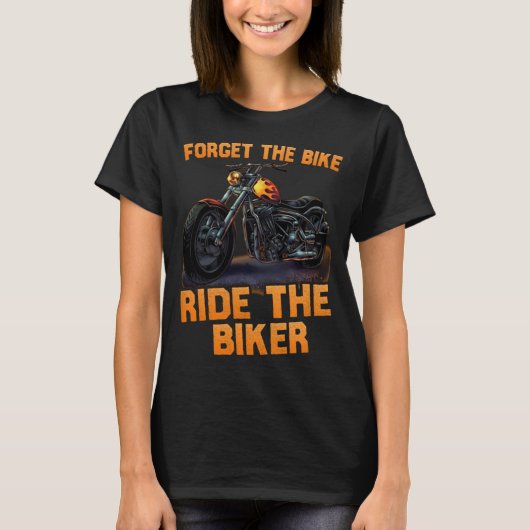 自転車忘れでバイクもしくは自転車に乗る人に乗るおもしろい Tシャツ (正面)