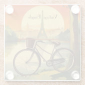自転車旅行ポスター、パリのカスタマイズ可能 ガラスコースター (裏面)
