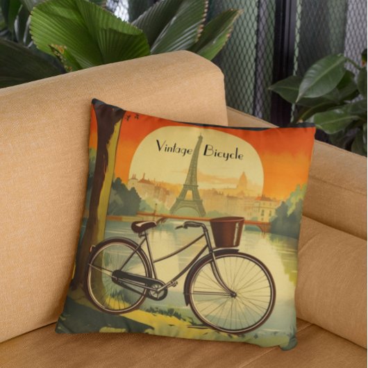 自転車旅行ポスター、パリのカスタマイズ可能 クッション