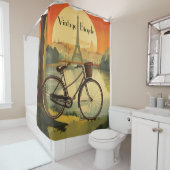 自転車旅行ポスター、パリのカスタマイズ可能 シャワーカーテン (インサイチュ)