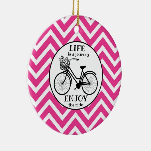 自転車楽しむのピンクのシェブロン引用文 セラミックオーナメント (右)