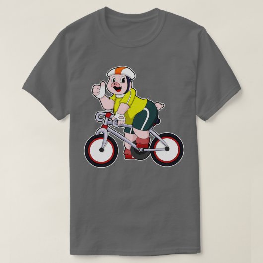 自転車用ヘルメット付き豚 Tシャツ (デザイン正面)