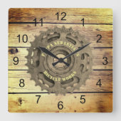 自転車素朴ギアスプロケットテンプレート角壁 スクエア壁時計 (正面)