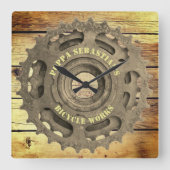 自転車素朴ギアスプロケットテンプレート角壁 スクエア壁時計 (正面)