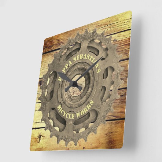 自転車素朴ギアスプロケットテンプレート角壁 スクエア壁時計 (傾斜)