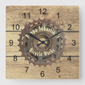 自転車素朴ギアスプロケットテンプレート スクエア壁時計 (正面)