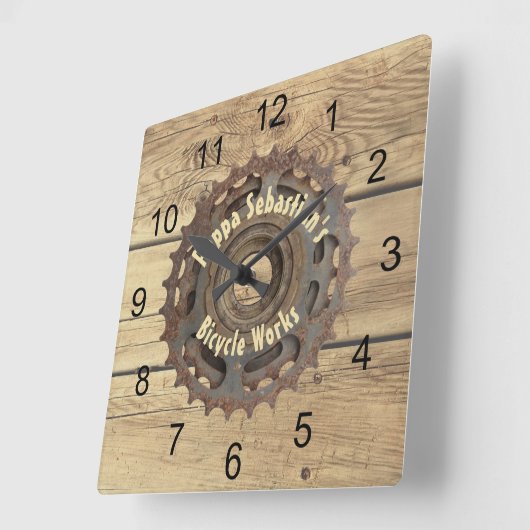 自転車素朴ギアスプロケットテンプレート スクエア壁時計 (傾斜)