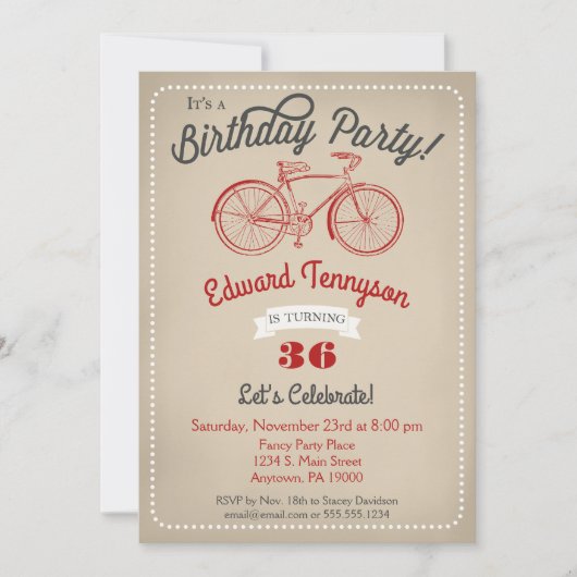 自転車誕生日招待状メンズボーイズヴィンテージ自転車 招待状 (正面)
