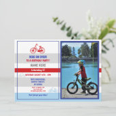 自転車誕生日自転車に乗るパーティー赤い少年の写真 招待状 (スタンド正面)