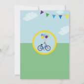 自転車誕生日自転車乗りバルーンパーティーブルー 招待状 (裏面)