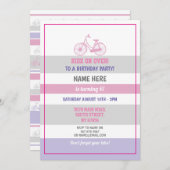 自転車誕生日自転車乗りパーティーピンクガールズ 招待状 (正面/裏面)