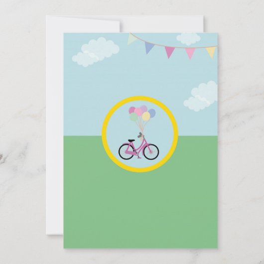 自転車誕生日自転車乗り気球パーティーピンク 招待状 (裏面)