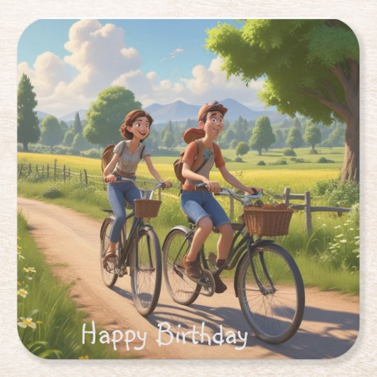 自転車誕生日 スクエアペーパーコースター (正面)