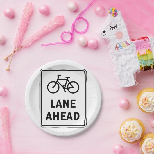 自転車車線前方サインサイクリング道路安全 ペーパープレート (パーティー)