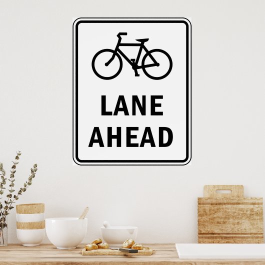 自転車車線前方サインサイクリング道路安全 ポスター (キッチン)