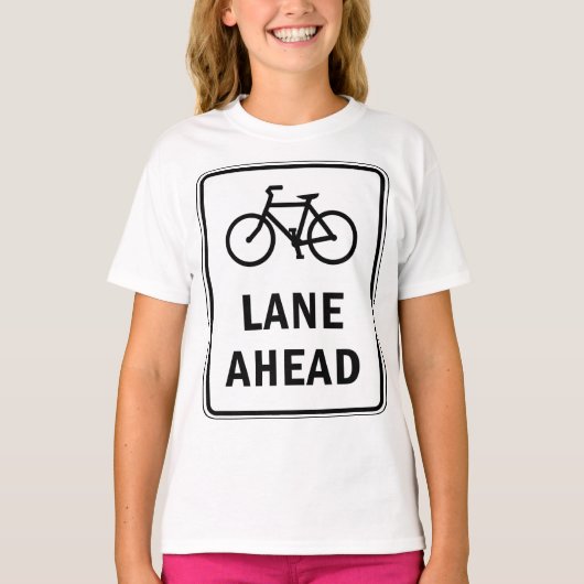 自転車車線前方サインサイクリング道路安全 Tシャツ (正面)