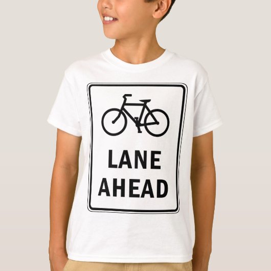 自転車車線前方サインサイクリング道路安全 Tシャツ (正面)