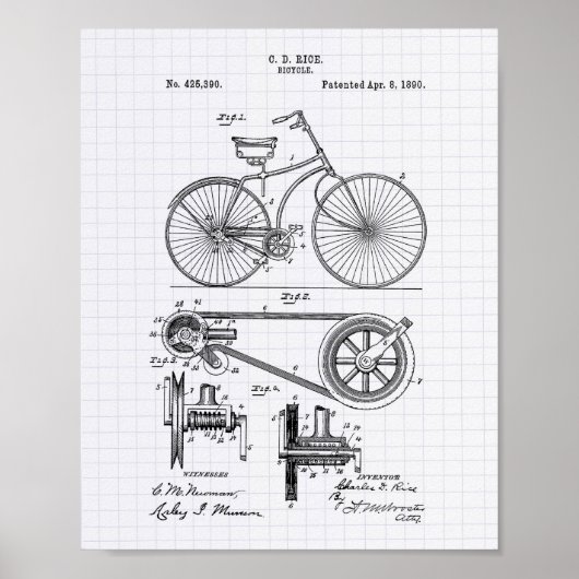 自転車1890パテントアート – 並んだピーパー ポスター (正面)