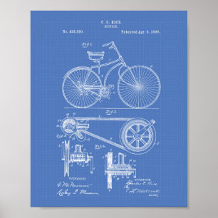 自転車1890特許アート – 青写真 ポスター