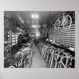 自転車&オートバイ店， 1910.ヴィンテージ写真 ポスター