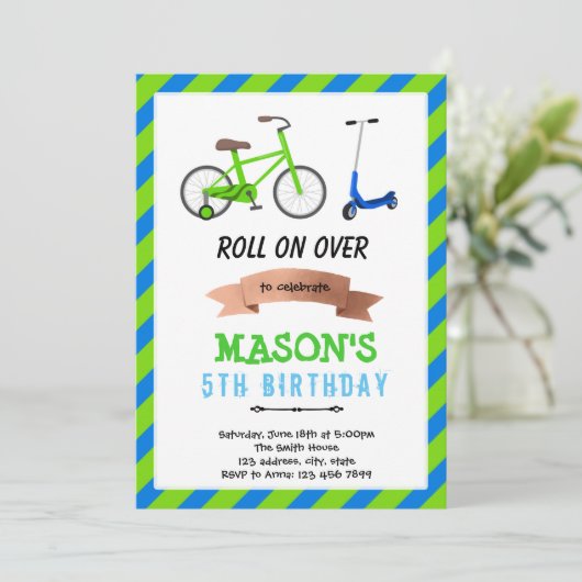 自転車·スクーターホイールおもしろいパーティの招待状 招待状 (スタンド正面)