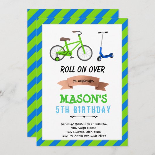 自転車·スクーターホイールおもしろいパーティの招待状 招待状 (正面/裏面)