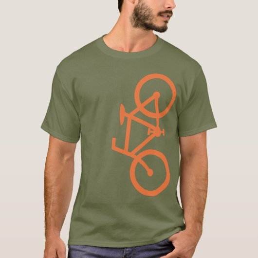 自転車、垂直シルエット、オレンジ色のデザイン Tシャツ (正面)