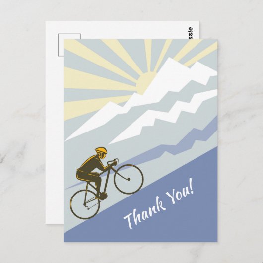自転車　山道を駆ける　ロードバイク　ありがとう ポストカード (正面/裏面)