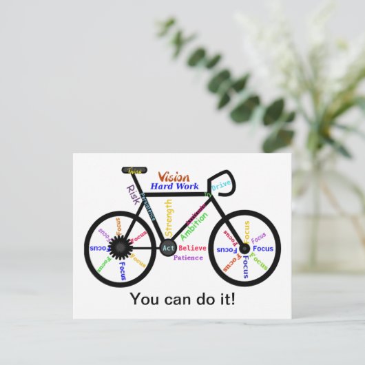 自転車、自転車やる気を起こさせるサイクリング ポストカード (スタンド正面)